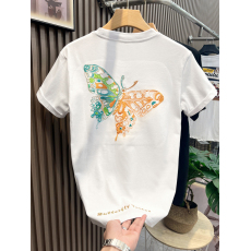 批发21支210g精梳纯棉夏季新款重工刺绣彩色蝴蝶短袖t恤<b class='q'>男</b>女同款<b class='q'>体恤</b>