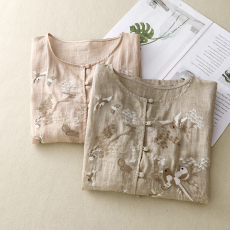 批发2026夏季新款别致漂亮温柔系<b class='q'>刺绣</b>苎麻衫洋气小众粉色<b class='q'>衬衫</b>质感上衣