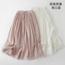 批发实拍  有内衬苎麻<b class='q'>半身裙</b>A版松紧腰双层长裙女春夏薄款刺绣裙