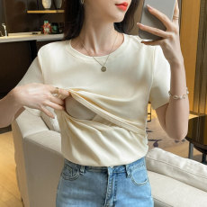 批发实拍 哺乳短袖正肩纯棉T恤<b class='q'>夏</b>季产后月子期亲肤显瘦百搭喂奶衣
