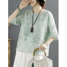批发官方图#国风<b class='q'>欧根纱</b>绣花小衫女夏季新款宽松中式斜襟内里<b class='q'>上衣</b>