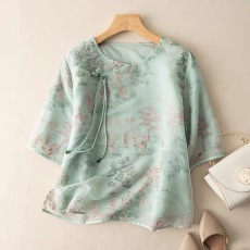批发官方图#国风<b class='q'>欧根纱</b>绣花小衫女夏季新款宽松中式斜襟内里<b class='q'>上衣</b>