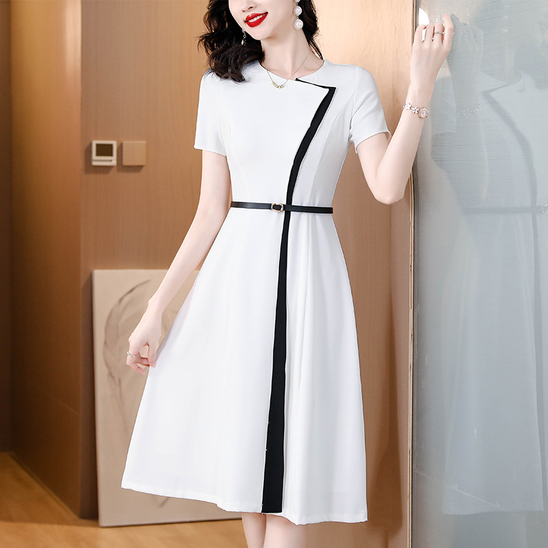 PF12109# 设计高级感拼接连衣裙夏季2024新款女装高端职场气质白色...