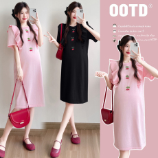 批发实拍2026新款<b class='q'>夏</b>季甜美简约立体手工樱桃宽松大码孕妇<b class='q'>连衣裙</b>