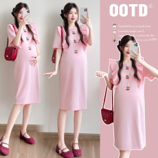 批发实拍2026新款<b class='q'>夏</b>季甜美简约立体手工樱桃宽松大码孕妇<b class='q'>连衣裙</b>