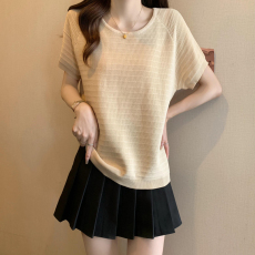 批发2026大码<b class='q'>女</b>装夏季新款半袖冰丝针织上衣<b class='q'>女</b>胖mm妹妹微胖圆领T恤衫