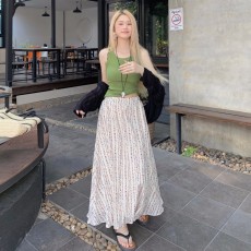 批发气质甜美高腰碎花半身裙女夏显瘦百搭A字裙<b class='q'>长裙</b>甜酷<b class='q'>背心</b>黑色外套