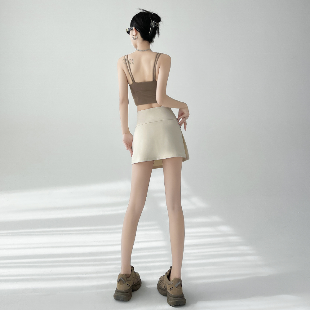 Pantalon de yoga à fente latérale pour femme en été 2024, jupe moulante anti-éblouissante et amincissante, jupe courte de sport trapèze_voghion.com