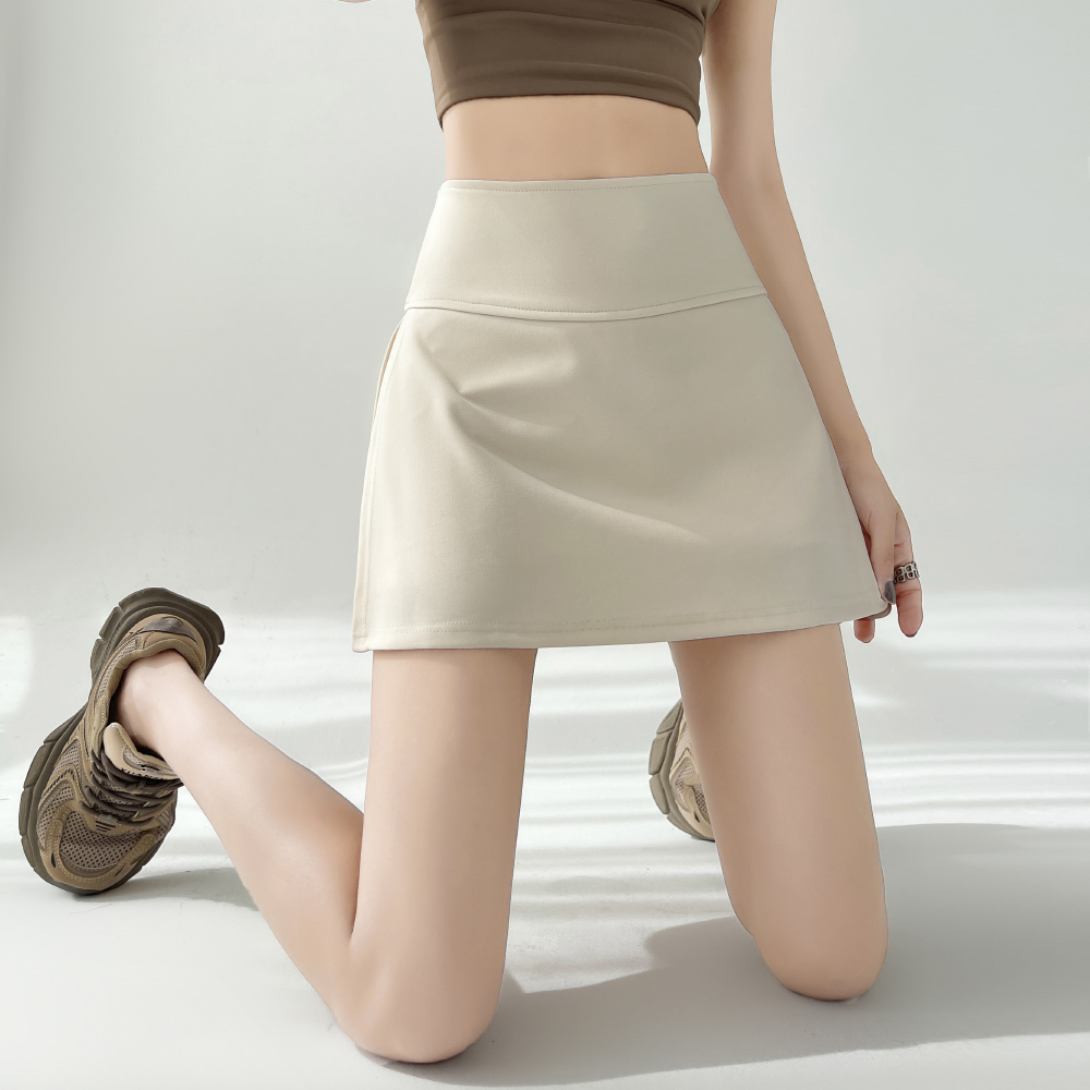 Pantalon de yoga à fente latérale pour femme en été 2024, jupe moulante anti-éblouissante et amincissante, jupe courte de sport trapèze_voghion.com