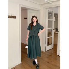 批发实拍～大码女装新中式复古国风盘扣短袖牛仔上衣+A字大摆半身裙