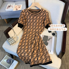 批发实拍 新款修身显瘦欧货提花冰丝针织连衣裙女夏收腰<b class='q'>包臀</b>中<b class='q'>长裙</b>子