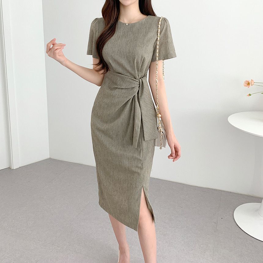 PF7743#夏季法式设计款系带连衣裙女收腰显瘦包臀裙女裝貨源服裝批發