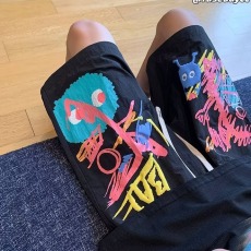 批发发泡印花涂鸦短裤男女潮牌学生夏季速干沙滩裤美式宽松五分裤