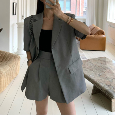 批发尺寸已更新 韩国chic 法式复古单排扣短袖西装+阔腿短裤套装