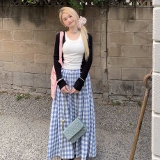 批发韩系格子半身裙女春<b class='q'>夏季</b>高腰百褶裙学院风A字裙显瘦大摆裙长裙子