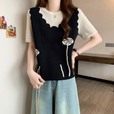 批发2026年大码女装春夏季新款提花<b class='q'>针织</b>上衣胖mm妹妹200斤半袖<b class='q'>圆领</b>T恤