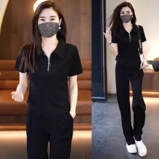 批发现货时尚运动服套装女2026夏季新款洋气减龄休闲阔腿裤两件套#875