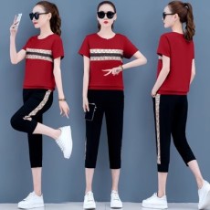 批发官图 中年运动套装女妈妈夏装两件套40岁50中老年休闲T恤大码<b class='q'>上衣</b>