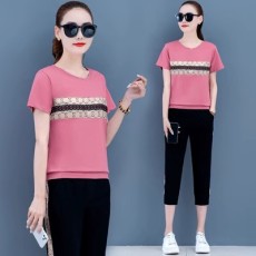 批发官图 中年运动套装女妈妈夏装两件套40岁50中老年休闲T恤大码<b class='q'>上衣</b>