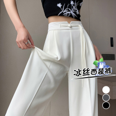 实拍！现货！韩版夏季国风盘扣设计高腰窄版西装裤休闲裤