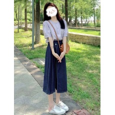 批发夏装搭配一整套微胖显瘦梨形身材小个子泡泡袖衬衫牛仔裙两件套装