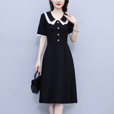 批发夏季新款时尚大码女装洋气修身中长款短袖夏季中年妈妈<b class='q'>连衣裙</b>黑色