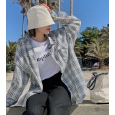 批发韩版春季大版宽松格子防晒<b class='q'>衬衫</b>长袖复古设计感休闲显瘦外套女<b class='q'>衬衣</b>