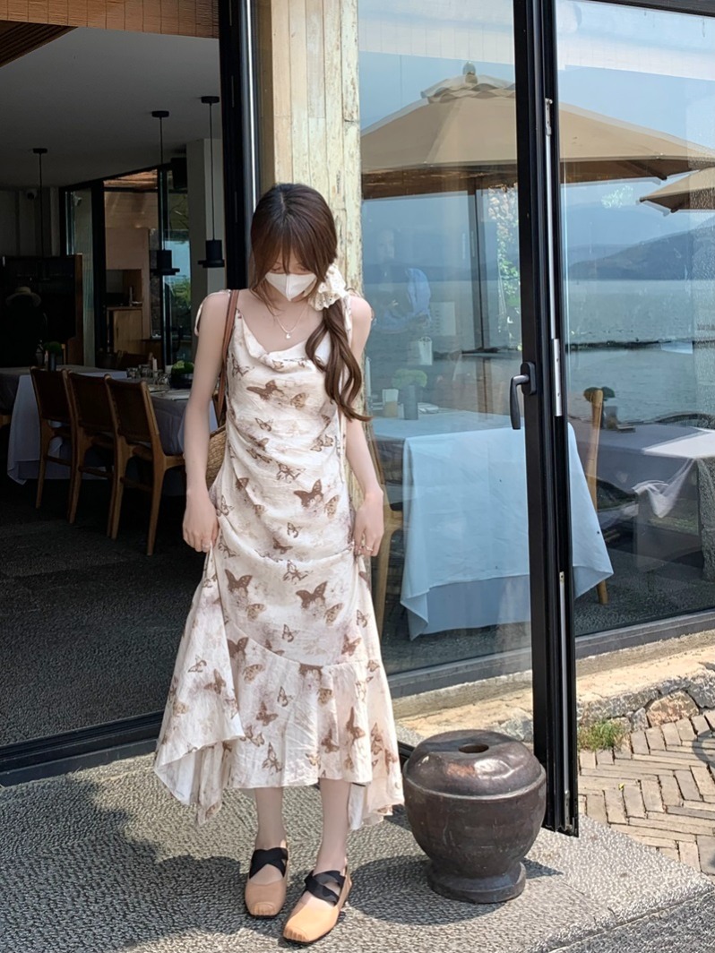실사 정가 여름 품격 허리 수축 불규칙 나비 프린트 휴가 인어 꼬리 치마