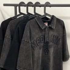 批发21支210g精梳纯棉夏季美式设计感做旧短袖Polo衫宽松情侣<b class='q'>街头</b>上衣