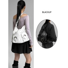 批发韩国线上品牌BLACKUP韩版口袋拉链皮革单肩包双肩包2色