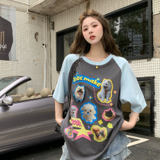 批发大码女装夏季插肩袖套头圆领休闲T恤