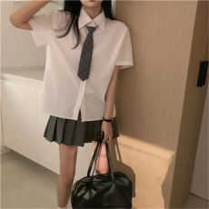 批发创峰酷丝棉jk制服白色衬衫<b class='q'>夏</b>季短袖衬衣设计感小众上衣学院风短裙
