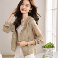 批发肌理感休闲连帽外套女春季<b class='q'>通勤</b>简约气质百搭轻薄天丝上衣