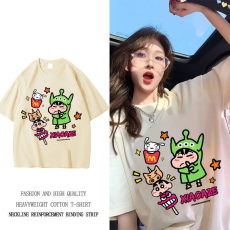 批发100%纯棉原版外贸夏装慵懒宽松字母卡通印花短袖<b class='q'>T</b><b class='q'>恤</b>韩系<b class='q'>原宿</b><b class='q'>上衣</b>
