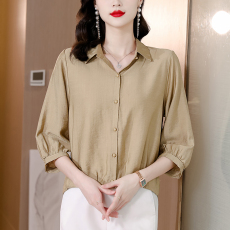 批发2026新款春季翻领衬衫大码<b class='q'>棉麻</b>女装七分袖时尚百搭宽松显瘦衬衣女
