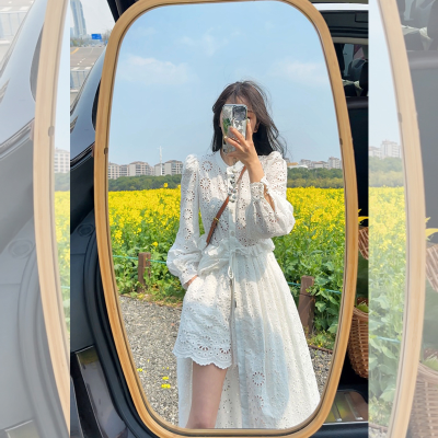 BY156#壹壹缪斯法式气质设计感白色蕾丝裙套装中长款镂空显瘦