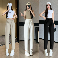 水洗棉薄款牛仔裤女2026夏百搭时尚松紧腰显瘦休闲宽松九分直筒裤