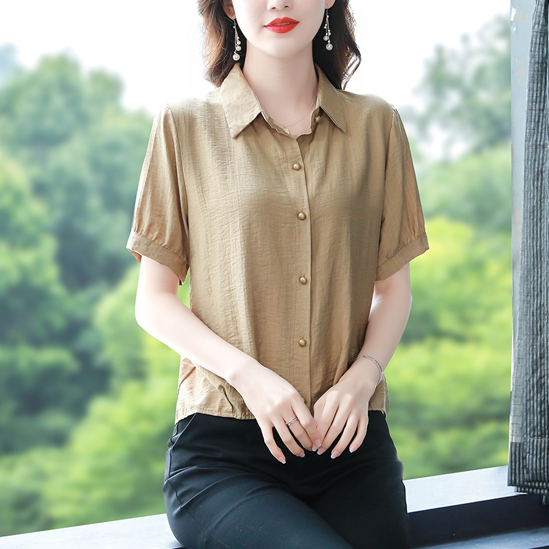 MY16072#新款夏装翻领衬衫开衫大码棉麻女装短袖小衫时尚百搭宽松显瘦衬...