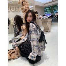 批发Cheei 7 不会流浪高级撞色拼接格子衬衫oversize<b class='q'>原创</b><b class='q'>设计</b>韩系外套