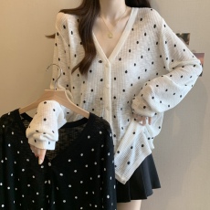 批发实拍~大码胖mm防晒长袖波点针织开衫夏新款薄款防晒冰丝外搭上衣