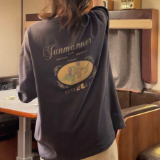 批发100%纯棉原版外贸夏装慵懒宽松字母卡通印花短袖<b class='q'>T</b><b class='q'>恤</b>韩系<b class='q'>原宿</b><b class='q'>上衣</b>