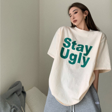 批发100%纯棉原版外贸夏装慵懒宽松字母卡通印花短袖<b class='q'>T</b><b class='q'>恤</b>韩系<b class='q'>原宿</b><b class='q'>上衣</b>