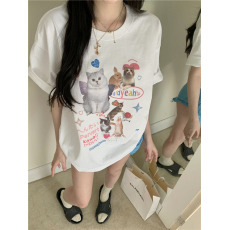 批发100%纯棉原版外贸夏装慵懒宽松字母卡通印花短袖<b class='q'>T</b><b class='q'>恤</b>韩系<b class='q'>原宿</b><b class='q'>上衣</b>