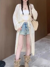 韩系设计感镂空防晒针织开衫女夏季薄款慵懒风气质百搭中长款外套