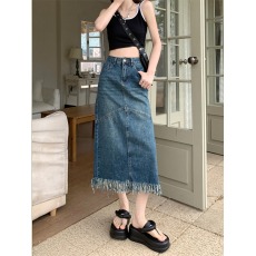 批发实拍牛仔<b class='q'>半身</b>裙女中长款2026年夏装新款毛边高腰显瘦<b class='q'>包臀</b><b class='q'>长裙</b>子女