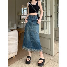 批发实拍<b class='q'>牛仔</b>半身裙女中长款2026年夏装新款毛边高腰显瘦包臀<b class='q'>长裙</b>子女