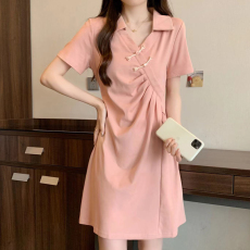 批发实拍大码胖mm国风<b class='q'>连衣裙</b>女2026夏季纯欲风半开领辣妹<b class='q'>修身</b>显瘦裙子