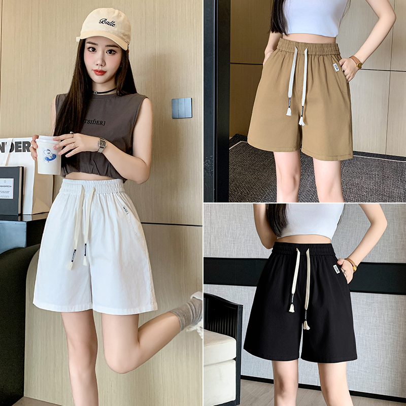 RY4066# 水洗棉抽绳牛仔五分裤女2026夏季百搭时尚高腰显瘦休闲宽松阔腿裤