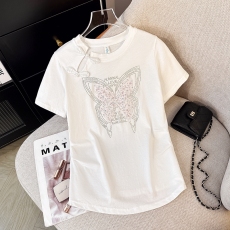 批发新中式国风蝴蝶烫钻盘扣短袖<b class='q'>t</b><b class='q'>恤</b>2026夏季新款女装上衣修身显瘦<b class='q'>T</b><b class='q'>恤</b>