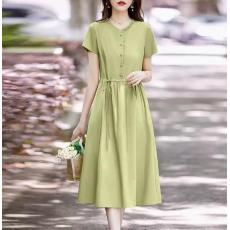 批发棉麻<b class='q'>连衣裙</b>女2025夏季新款高级感气质收腰遮肚子显瘦洋气减龄裙子